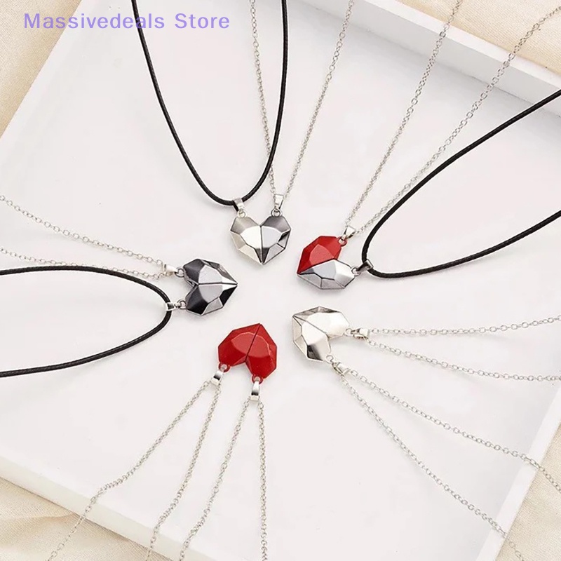 Massivedeals 2 ชิ้น เรียบง่าย อินเทรนด์ แม่เหล็ก คู่ สร้อยคอ มิตรภาพ หัวใจ จี้ สร้อยคอ สําหรับผู้ชาย ผู้หญิง ของขวัญวันวาเลน เครื่องประดับใหม่