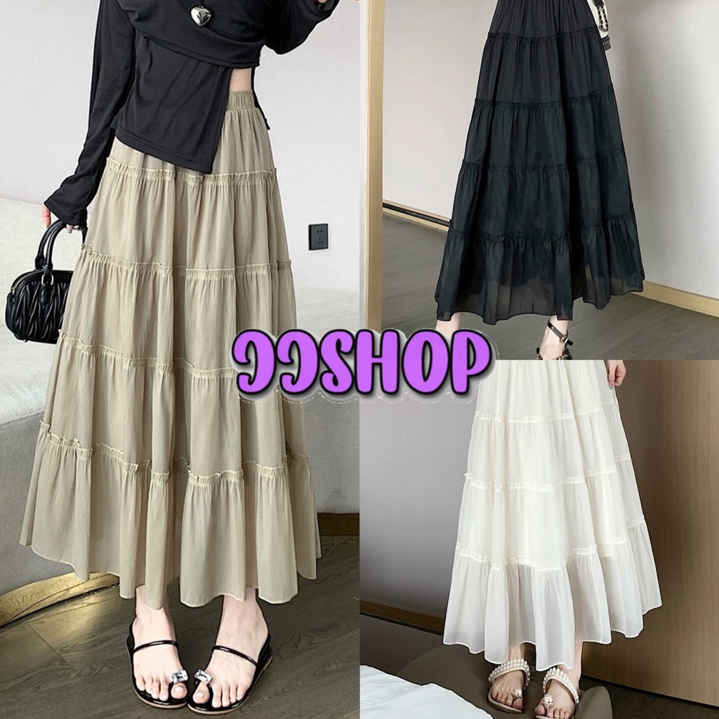 JJ Shop​💜​พร้อมส่ง กระโปรงยาว เอวกลางๆ ทรงบานพริ้วๆ "7313"