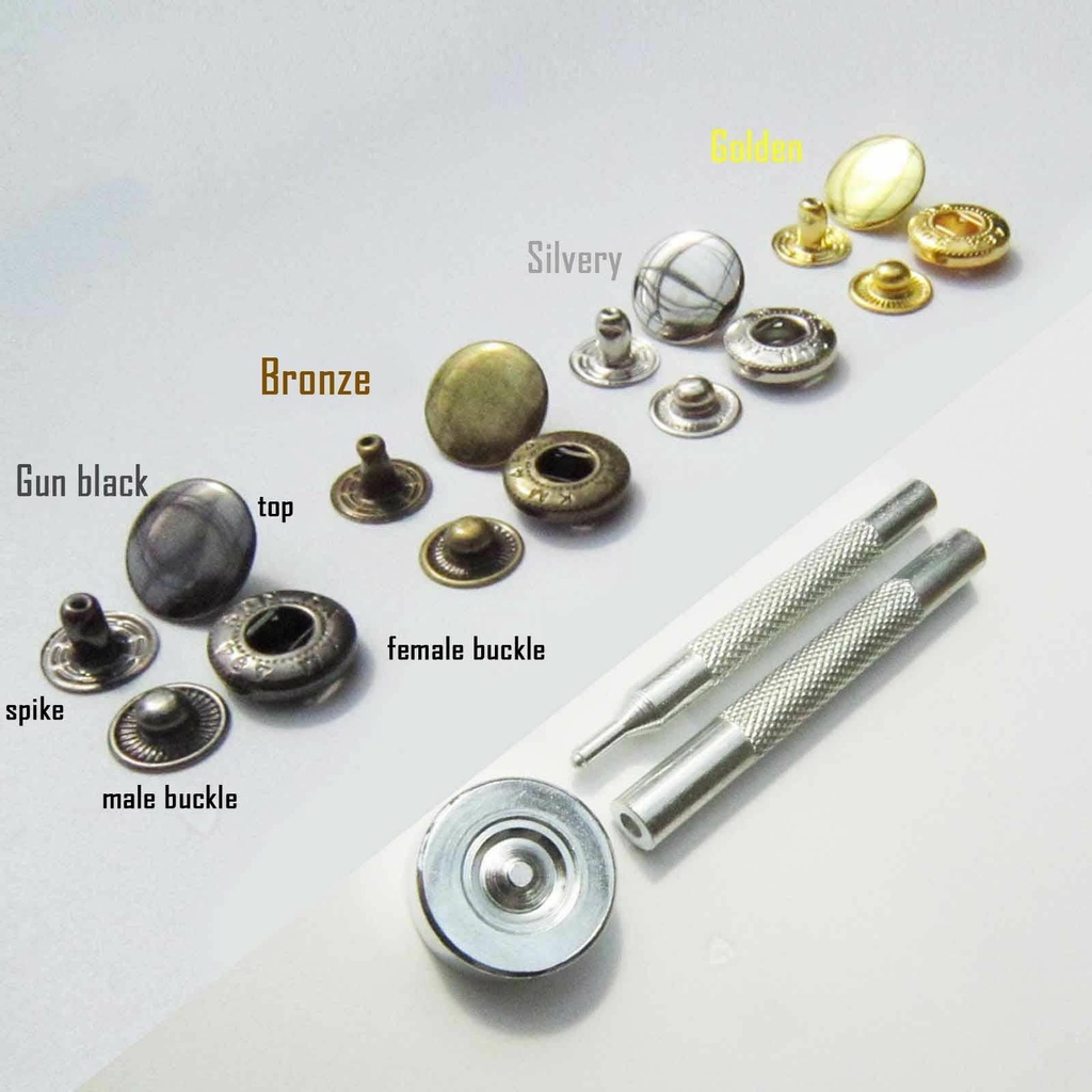 25 Set/Pack 10/12/15mm Metal Press Studs Sewing Button Snap Button Fasteners+2pcs Tools+1pc Base for Sewing Leather Craft Clothes Bags