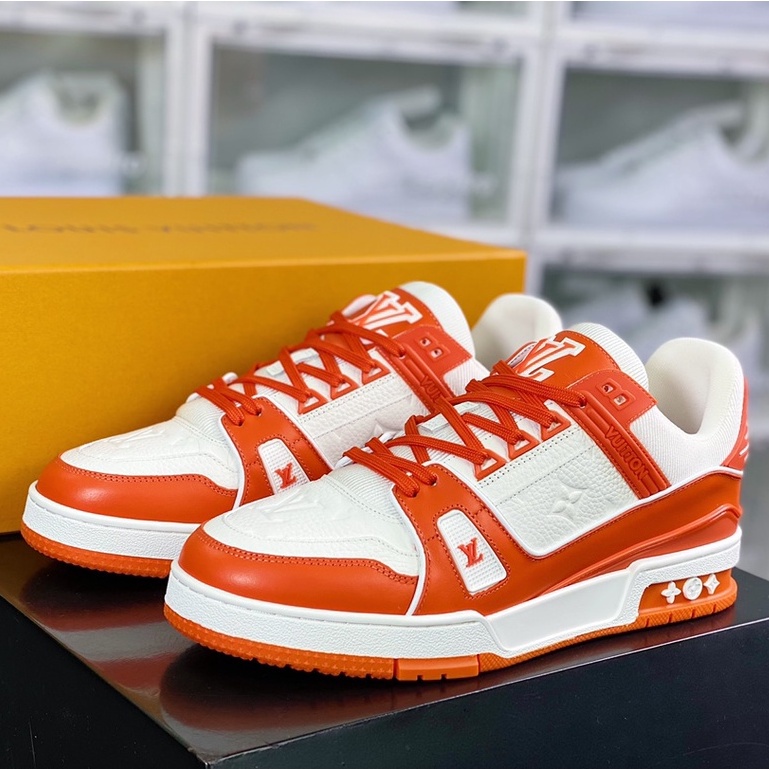 Louis Vuitton Trainer Sneaker Low "Orange/White" Casual Shoes รองเท้าผ้าใบสำหรับผู้ชายผู้หญิง กีฬา