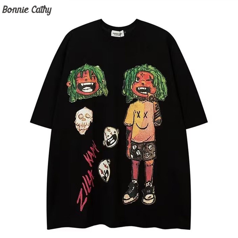 Bonnie Cathy  ไม่ อเมริกันย้อนยุคแขนสั้นการ์ตูนสนุกพิมพ์เสื้อยืด