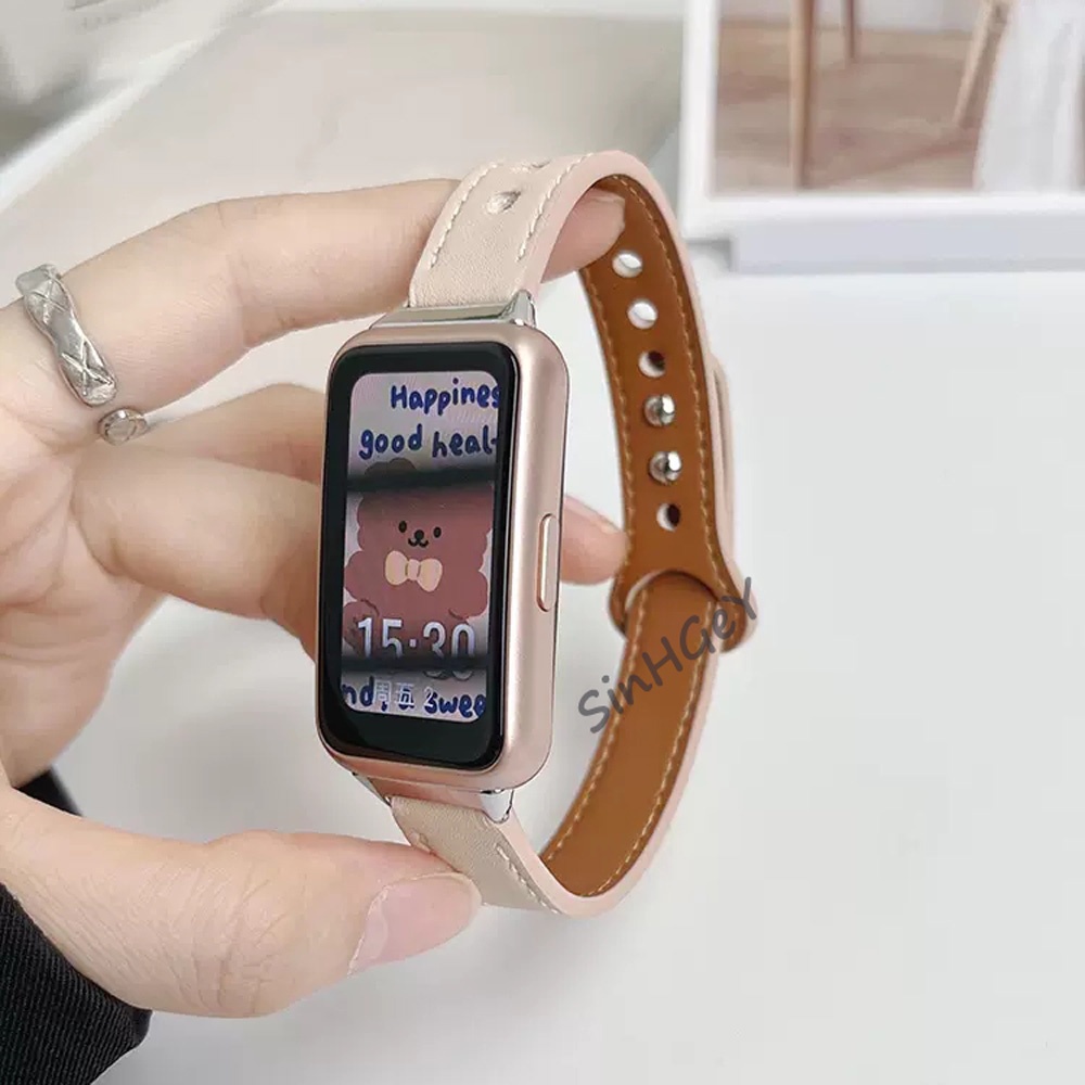 สําหรับ Huawei Band 8/7/6 สายหนังเปลี่ยนสายรัดข้อมือ Honor Band 7/6 สายหนังวัวนาฬิกาอุปกรณ์เสริม