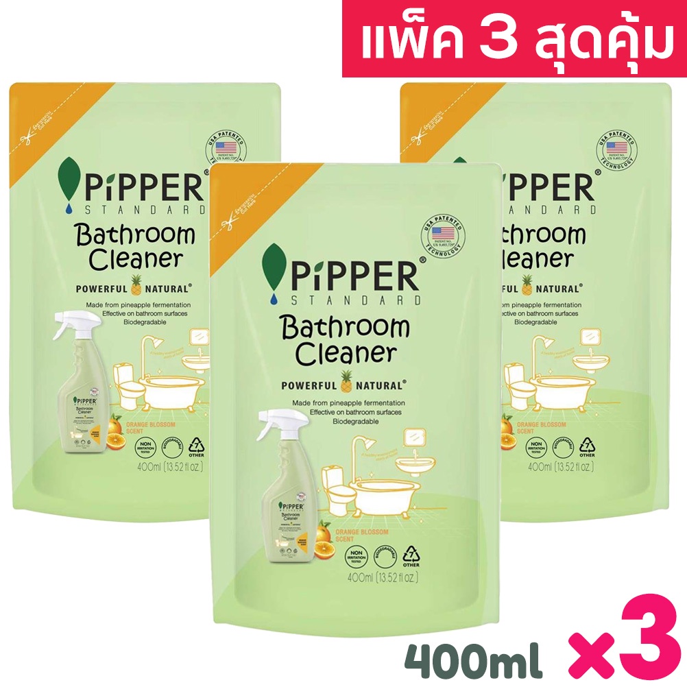 แพ็ค 3 สุดคุ้ม Pipper Standard น้ำยาล้างห้องน้ำ พิพเพอร์ สแตนดาร์ด Bathroom Cleaner ถุงเติม Refill 400 ml. x3 ถุง