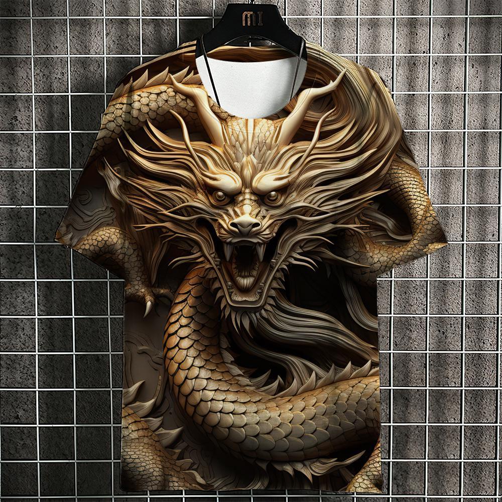 (พร้อมส่ง) เสื้อยืดแขนสั้น พิมพ์ลายมังกร 3d ทรงหลวม โอเวอร์ไซซ์ สไตล์สตรีท สําหรับผู้ชาย