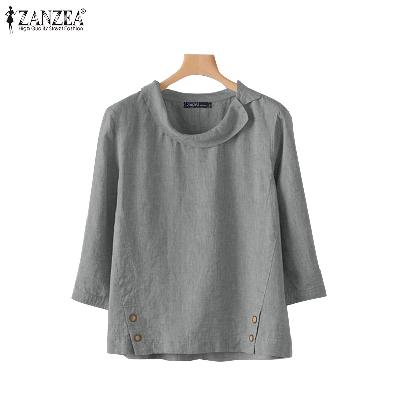 Zanzea เสื้อเบลาส์ลําลอง แขน 3/4 ทรงหลวม หรูหรา สีพื้น สําหรับผู้หญิง