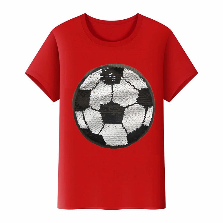 เด็กเสื้อผ้าฟุตบอลเลื่อมสองด้านสี-แขวนเสื้อผ้าเด็ก 2024 เด็กชายผ้าฝ้ายเสื้อยืด