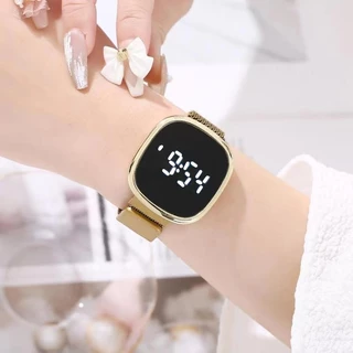 นาฬิกาสัมผัส LED Unisex, สายมิลานแม่เหล็ก, จอแสดงผลดิจิตอลสําหรับนักเรียน, ของขวัญใน Gold-Tone Silver Black Rose Gold