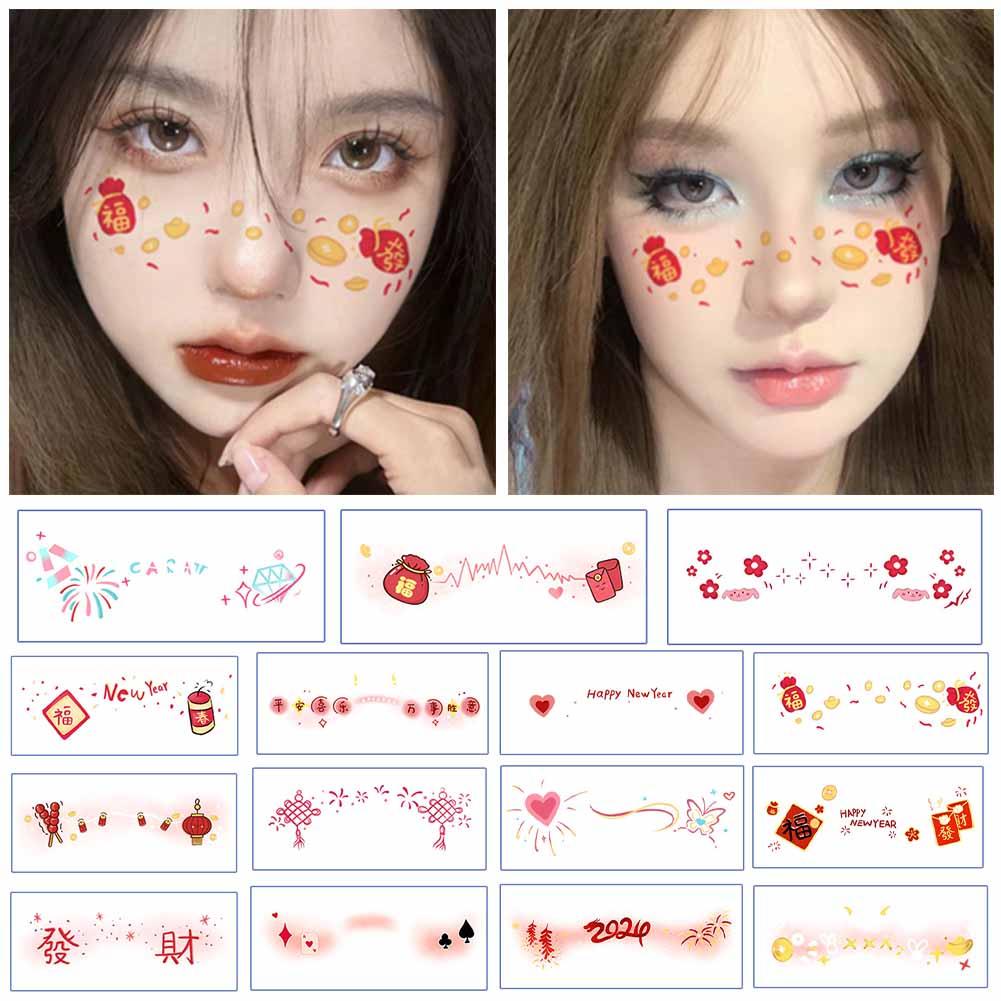 แผ่นสติกเกอร์รอยสัก ลายปีใหม่น่ารัก กันน้ํา ติดทนนาน
