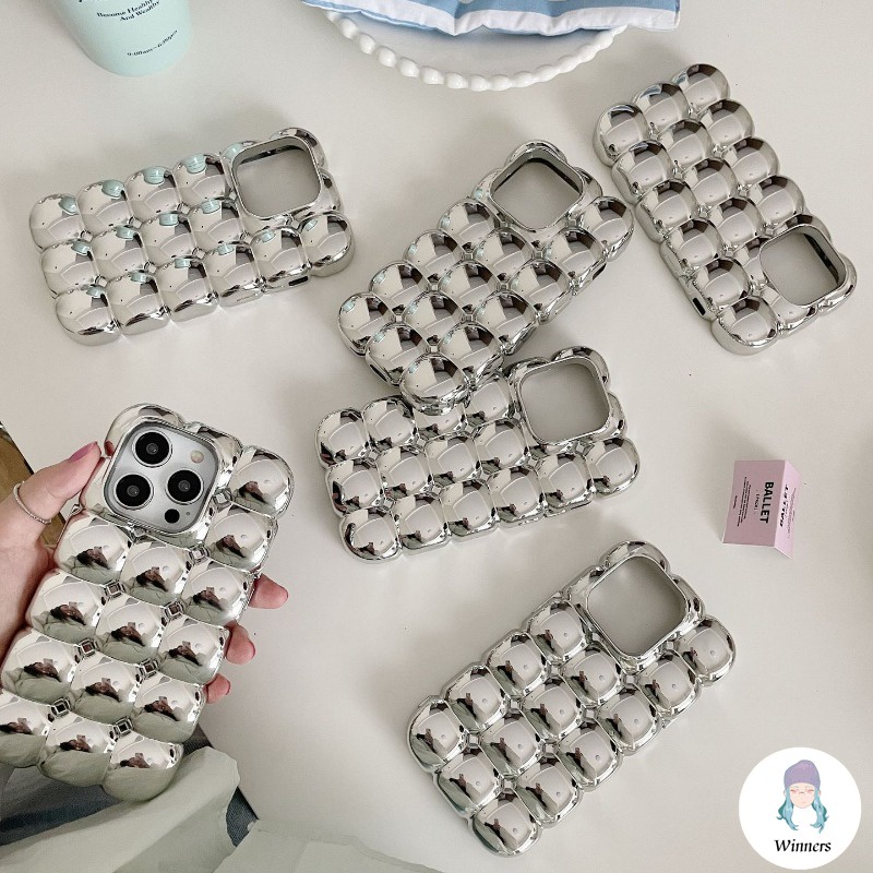 หรูหรา Silvery กระจกแต่งหน้าIphoneสําหรับIPhone 16 15 14 Pro Max 11 13 Pro Max 12 Pro Max Electroplated Bubblesกันกระแทกนุ่มTPUกลับโทรศัพท์มือถือฝาครอบ