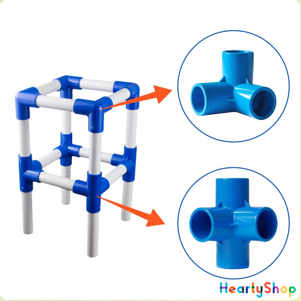 HeartyShop ข้อต่อ pvc ขนาด สามทาง สี่ทาง ขนาด 20mm/25mm/32mm ข้อต่อสี่ทางตั้งฉาก water pipe fittings