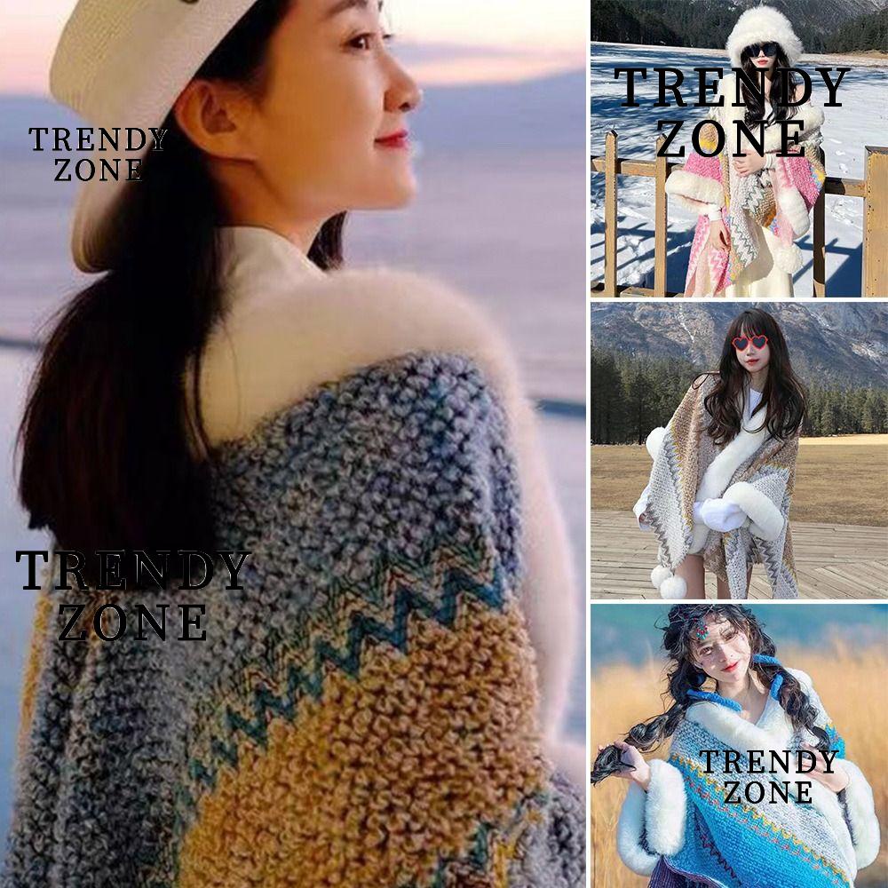 Trendyzone เสื้อคาร์ดิแกน ผ้าคลุมไหล่ ผ้าวูลเทียม ลายทาง ประดับพู่ สไตล์ชนเผ่า มองโกเลียน แฟชั่นฤดูหนาว สําหรับผู้หญิง