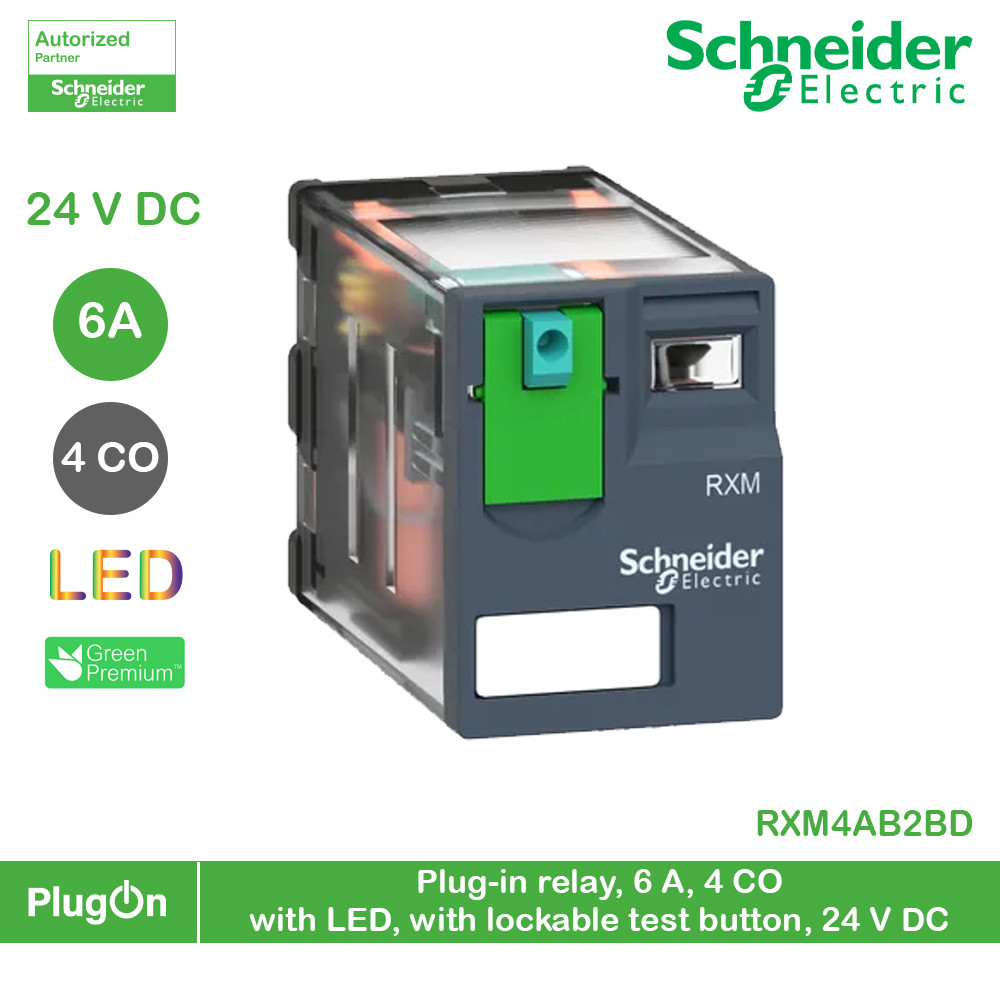 Schneider Electric Plug-in relay 6A 4 CO LED กระแสตรง 24 V DC รหัส RXM4AB2BD สั่งซื้อได้ที่ PlugOn