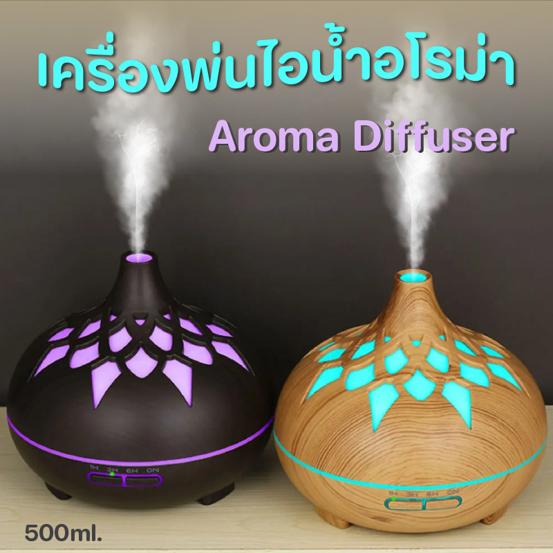 เครื่องพ่นไอน้ำอโรม่า เครื่องเพิ่มความชื้น 💦Aroma Humidifier💦ความจุ 500 ml. ไฟ 7 สี LED มีรีโมท
