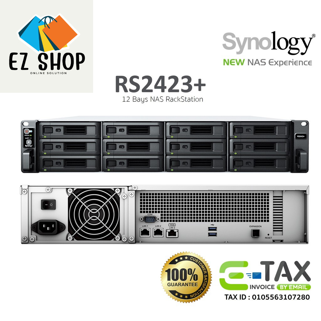 Synology NAS RackStation RS2423+ / RS2423RP+ อุปกรณ์เก็บข้อมูลเครือข่าย (HDD 12 Bays, V1780B, 8GB) ป