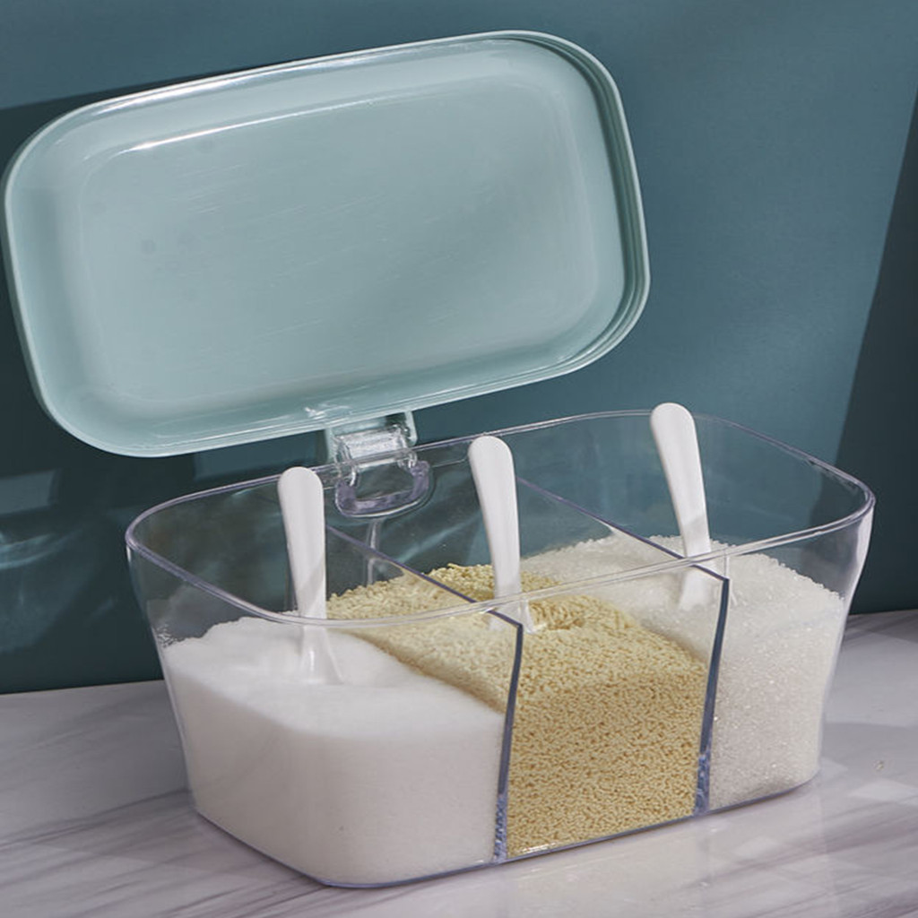 LOCAL Salt And Pepper Spice Jar Seasoning Organizer Box Three Grid Spices Storage Box Spice Rack