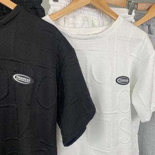 ชุดเซต เสื้อ+กางเกงขาสั้น ผ้าวาฟเฟิล ปั๊มลาย ( M - 2 XL ) พร้อมส่ง