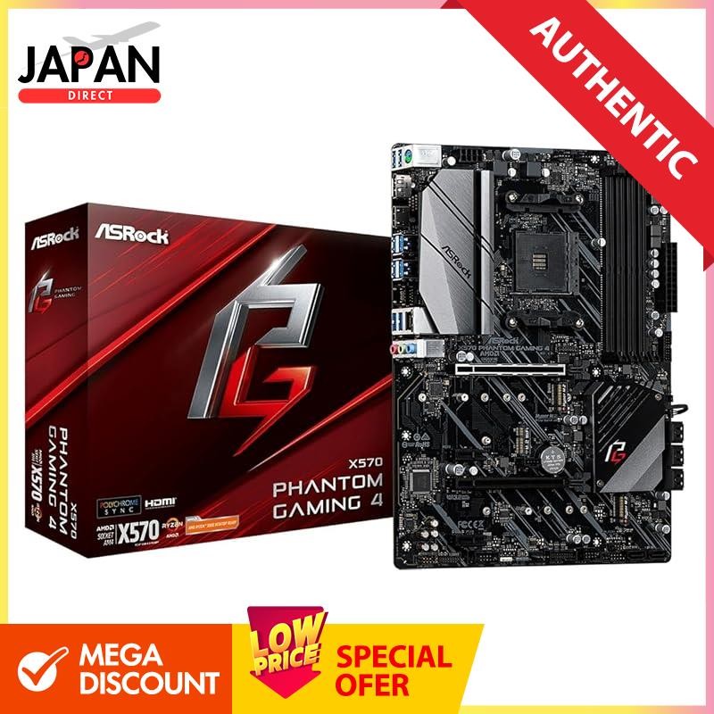 ASRock Motherboard X570 Phantom Gaming 4 AMD Ryzen 5000 Series CPU ( Soket AM4 ) X570 ATX