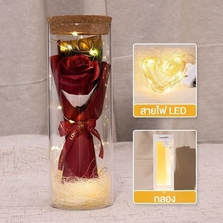 ของขวัญวันวาเลนไทน์ ดอกกุหลาบขวดโหล ของขวัญทานาบาตะ มีไฟLED ของขวัญวั ดอกกุหลาบ ดอกไม้ปลอม ของขวัญวันเกิด ดอกไม้ขวดโหล