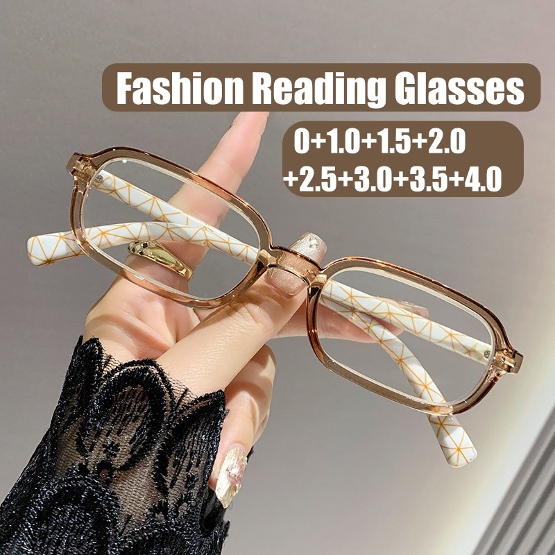 แว่นอ่านหนังสือสแควร์สำหรับผู้หญิง น้ำหนักเบาทราด.by ป้องกันแสงสีฟ้าและดวงตา พร้อมพลังการหักเห 0.4