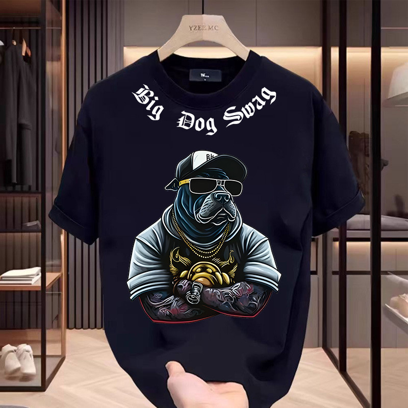 เสื้อยืดคอกลม-แขนสั้น oversize t-shirt พิมพ์ลายหมาสุดเท่ เสื้อสตรีทแฟชั่น เสื้อฮิปฮอปเมกา t-shirt men สีขาว-ดำ
