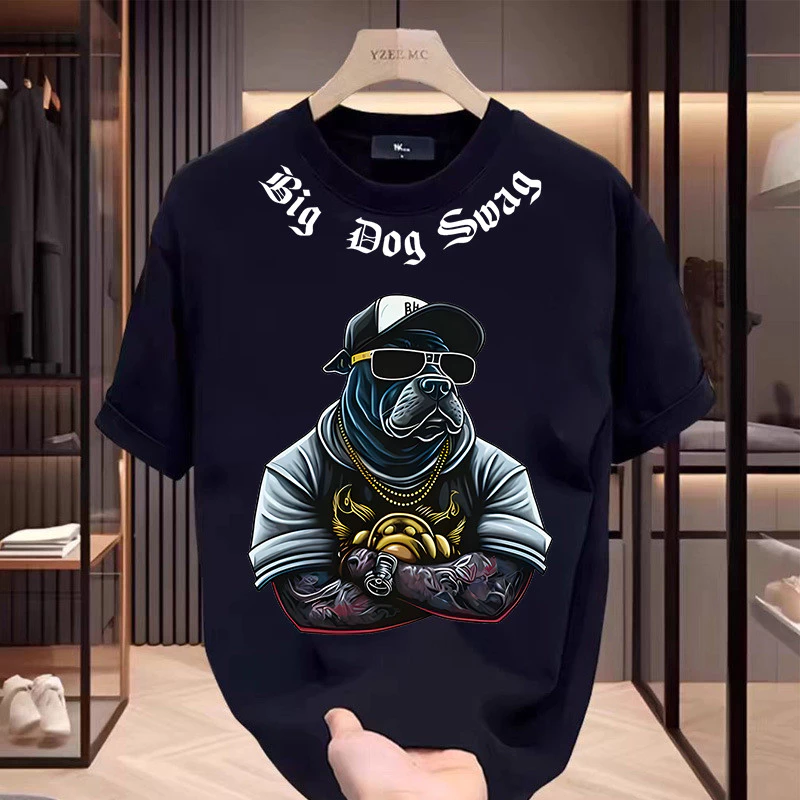 เสื้อยืดคอกลม-แขนสั้น oversize t-shirt พิมพ์ลายหมาสุดเท่ เสื้อสตรีทแฟชั่น เสื้อฮิปฮอปเมกา t-shirt men สีขาว-ดำ