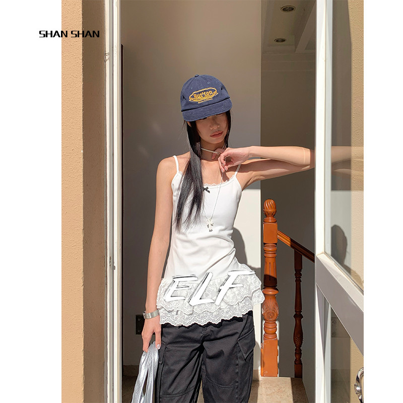 เสื้อสายเดี่ยวแขนกุดลูกไม้ผู้หญิงเกาหลี