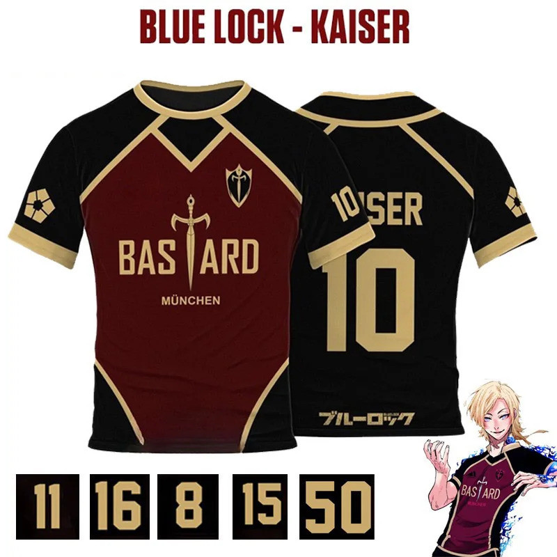 Jersey Futsal คอสเพลย์ฟุตบอล Motif VL Replika Blue Lock อะนิเมะ Bastard Munchen ชายเสื้อยืดฤดูร้อนแขนสั้นเด็ก Tee Top