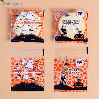 Widefigure ถุงขนมคุกกี้ บิสกิต ขนมขบเคี้ยว ลาย Happy Halloween สําหรับตกแต่งปาร์ตี้ฮาโลวีน 100 ชิ้น