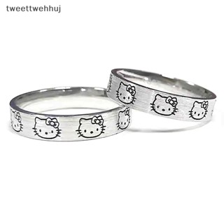 Tw Sanrio แหวนนิ้วมือ ลายการ์ตูน Hello Kitty สีเงิน สําหรับผู้หญิง