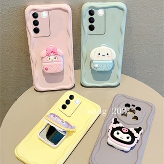 พร้อมส่ง ใหม่ เคสโทรศัพท์มือถือแบบนิ่ม ลายการ์ตูนน่ารัก พร้อมขาตั้งกระจก สําหรับ VIVO V27e V27 V25 Pro V23 V23e Y30 IQOO Z7 Z7x 5G 4G