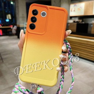 เคสโทรศัพท์มือถือ TPU แบบนิ่ม ไล่โทนสี พร้อมสายคล้องคอ สําหรับ VIVO V29 V27 V27e V25 V25e Y78 Y36 Y35 Y22 Y22s X90 Pro 4G 5G