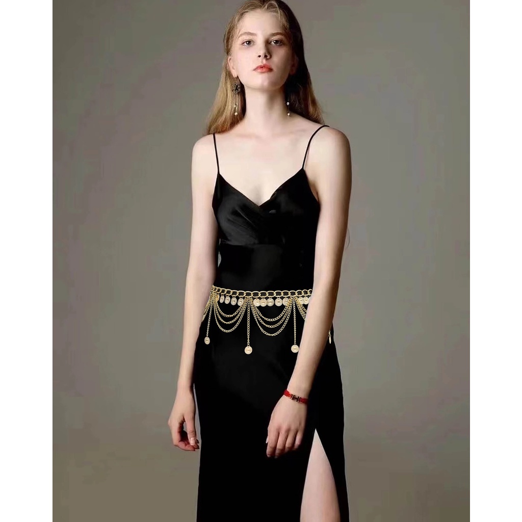 ห่วงโซ่เอวอุปกรณ์เอวโซ่ยาวหลายชั้นโซ่เหรียญพู่เข็มขัดสร้อยข้อมืออุปกรณ์อาหรับเต้นรําอุปกรณ์เสริม - รูปที่ 4