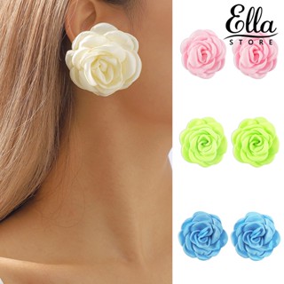 Ellastore123 ต่างหูสตั๊ด รูปดอกคามิเลีย สีพื้น ดอกกุหลาบ เครื่องประดับสตรี รับลมร้อน สบาย ไม่ระคายเคือง 1 คู่