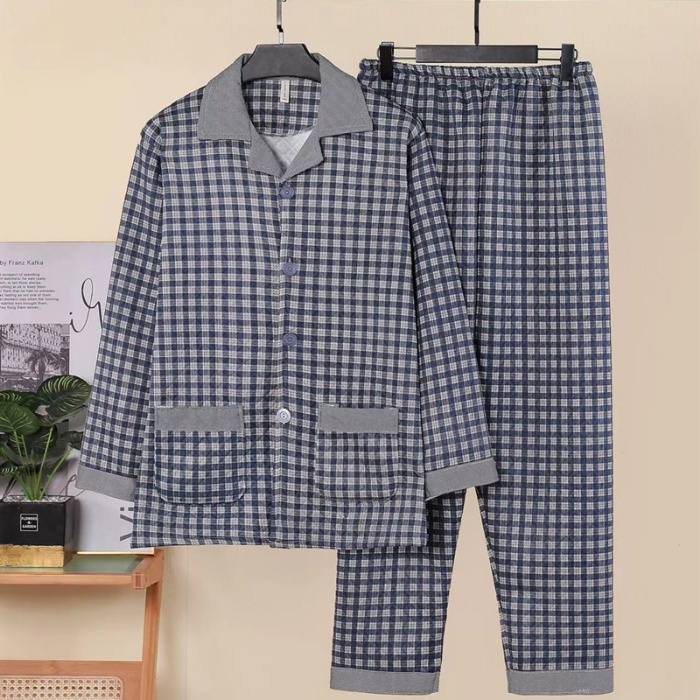 Xl-5xl ชุดนอนขนาดบวกผู้ชายฤดูใบไม้ร่วงและฤดูหนาวชุดนอนเสื้อสเวตเตอร์ถักผู้สูงอายุแขนยาวหนาแซนวิชชุดนอนขนาดใหญ่