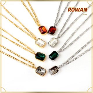 Rowans สร้อยคอโซ่ จี้คริสตัล สีขาว สีเขียว สไตล์เรโทร ทรงสี่เหลี่ยม สีแดง สําหรับผู้หญิง