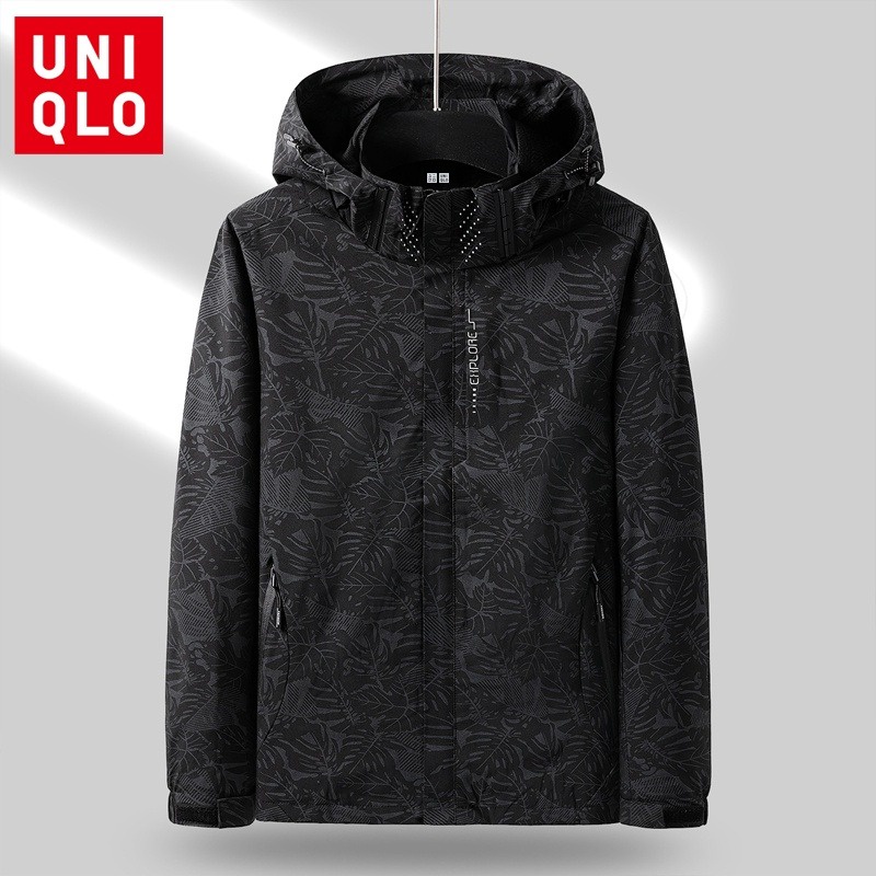 Uniqlo M-5XL ใหม่ เสื้อแจ็กเก็ต แขนยาว มีฮู้ด ลายพราง กันน้ํา กันลม แฟชั่นสําหรับผู้ชาย
