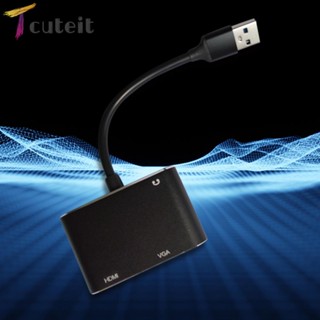 Tcuteit อะแดปเตอร์แจ็คเสียง 3.5 USB C VGA สําหรับ PC แล็ปท็อป คอมพิวเตอร์ TV