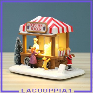 [Lacooppia1] ฟิกเกอร์แกมชิอาโน่ หิมะ มีไฟ LED รูปป๊อปคอร์น หมู่บ้าน คริสต์มาส