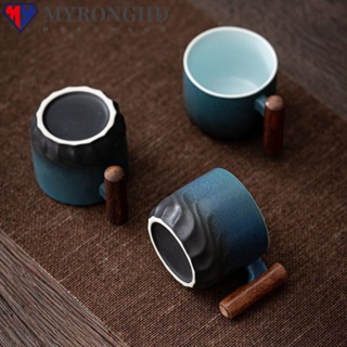 Myronghd แก้วกาแฟเซรามิค เคลือบเซรามิก ด้ามจับไม้ ไล่โทนสี สไตล์เรโทร สําหรับบ้าน