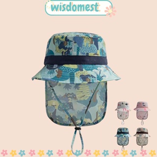 WISDOMEST หมวกชายหาด, หมวกกันแดดเด็ก ปรับได้, สีพื้น พร้อมตัวป้องกันคอ กันแดด ทราย ป้องกัน หมวกชาวประมง สําหรับเด็กผู้หญิง