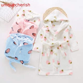 【Unique】ชุดนอน เสื้อคลุมอาบน้ํา ผ้าสักหลาด ลายการ์ตูน สําหรับเด็กวัยหัดเดิน