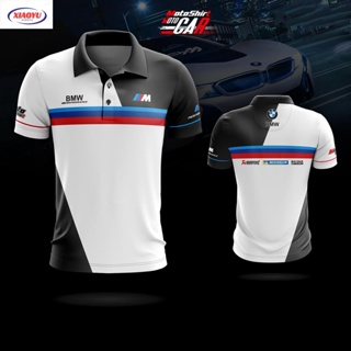 MOTOCAR BMW White and black stitching polo shirt casual racing suit