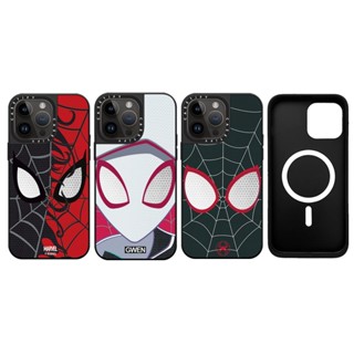 Casetifg เคสโทรศัพท์มือถือ ซิลิโคนแข็ง กันกระแทก ลาย Marvel Spider Man Miles Morales พร้อมกระจกชาร์จแม่เหล็ก หรูหรา สําหรับ iPhone 14 15 12 13 Pro Max