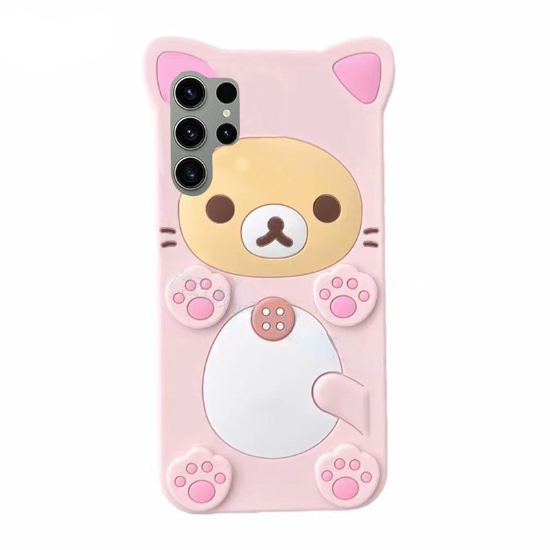 เคสซิลิโคนนิ่ม ลายการ์ตูนหมีสีชมพู 3D สําหรับ Samsung Galaxy S24 S23 Plus S22 Ultra A14 A53 A54 S23Ultra S22Ultra S21FE S20FE S23FE