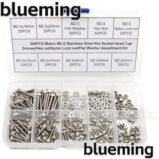 Blueming2 ชุดสกรูเมตริก น็อต และแหวนรอง สเตนเลส M2.5 พร้อมกล่องเก็บ 4 6 8 10 16 18 20 มม. 260 ชิ้น