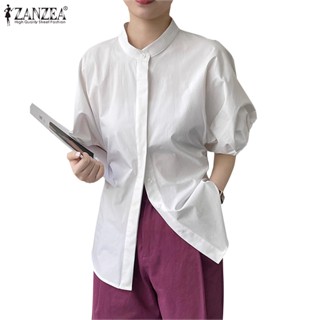 Zanzea เสื้อเชิ้ต คอปกตั้ง แขนทรงโคมไฟ สีพื้น สไตล์เกาหลี สําหรับผู้หญิง