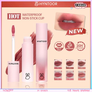 Hyntoor ลิปสติก ลิปกลอส เนื้อแมตต์ กํามะหยี่ กันน้ํา สีเทา สีชมพู ลายการ์ตูนหมีน่ารัก