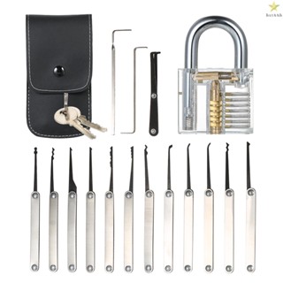 Aoresac 15pcs Lock Picking Set Kit Tool with Transparent Practice Training Padlock - Ideal for Locksmith Training and Practice