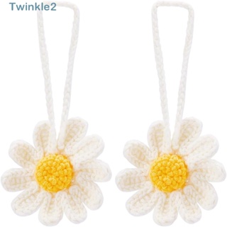 Twinkle จี้โครเชต์ รูปดอกเดซี่ สีขาว สําหรับแขวนตกแต่งรถยนต์ 2 ชิ้น