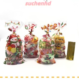 Suchenhd ถุงพลาสติกใส่ขนม คุกกี้ ลายคริสต์มาส 50 ชิ้น